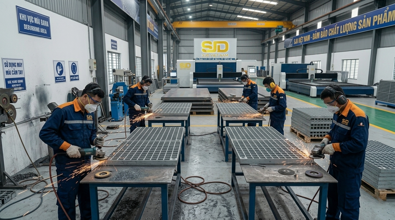 Quy Trình Sản Xuất Tấm Grating Thép Mạ Kẽm: Sự Kết Hợp Giữa Công Nghệ Hàn MIG Và Tay Nghề Thợ Giỏi